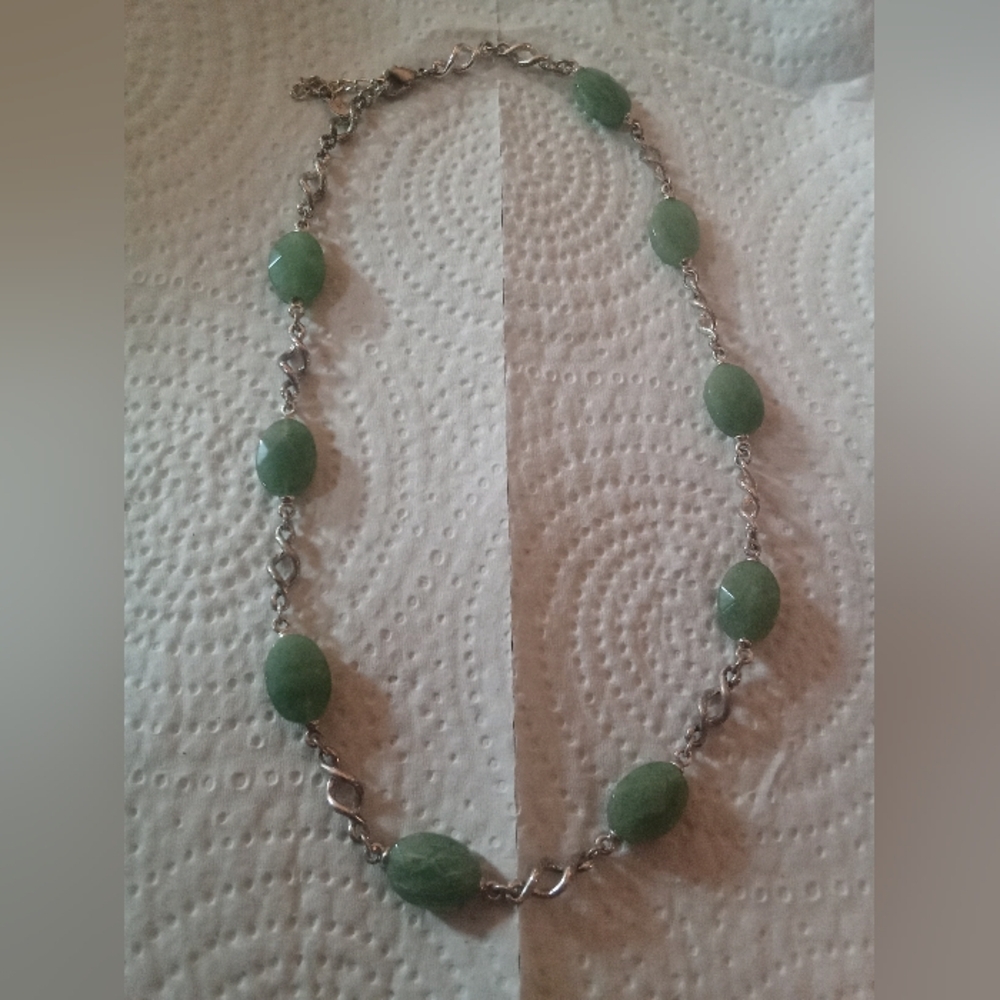 Monet Green and Silver Necklace with Aventurine Beads